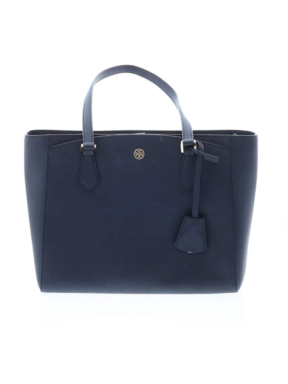 Tory Burch Navy Saffiano Robinson Tote with Gold Logo